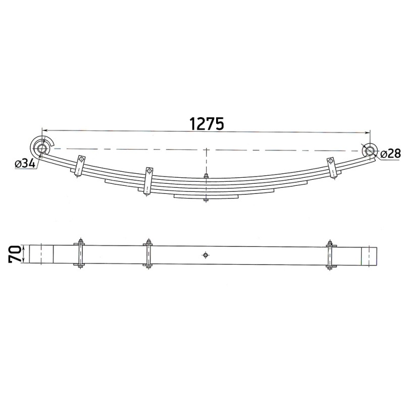 Рессора в сборе FUSO / передняя, втулка Ø28 x Ø34 x 68mm