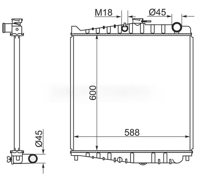 Радиатор основной NISSAN / HINO (600x588x36mm)