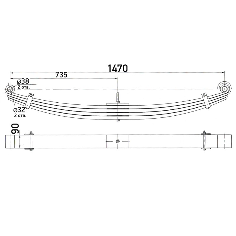 Рессора в сборе FUSO 4 листа, втулки 32-38-88 (1470mm)